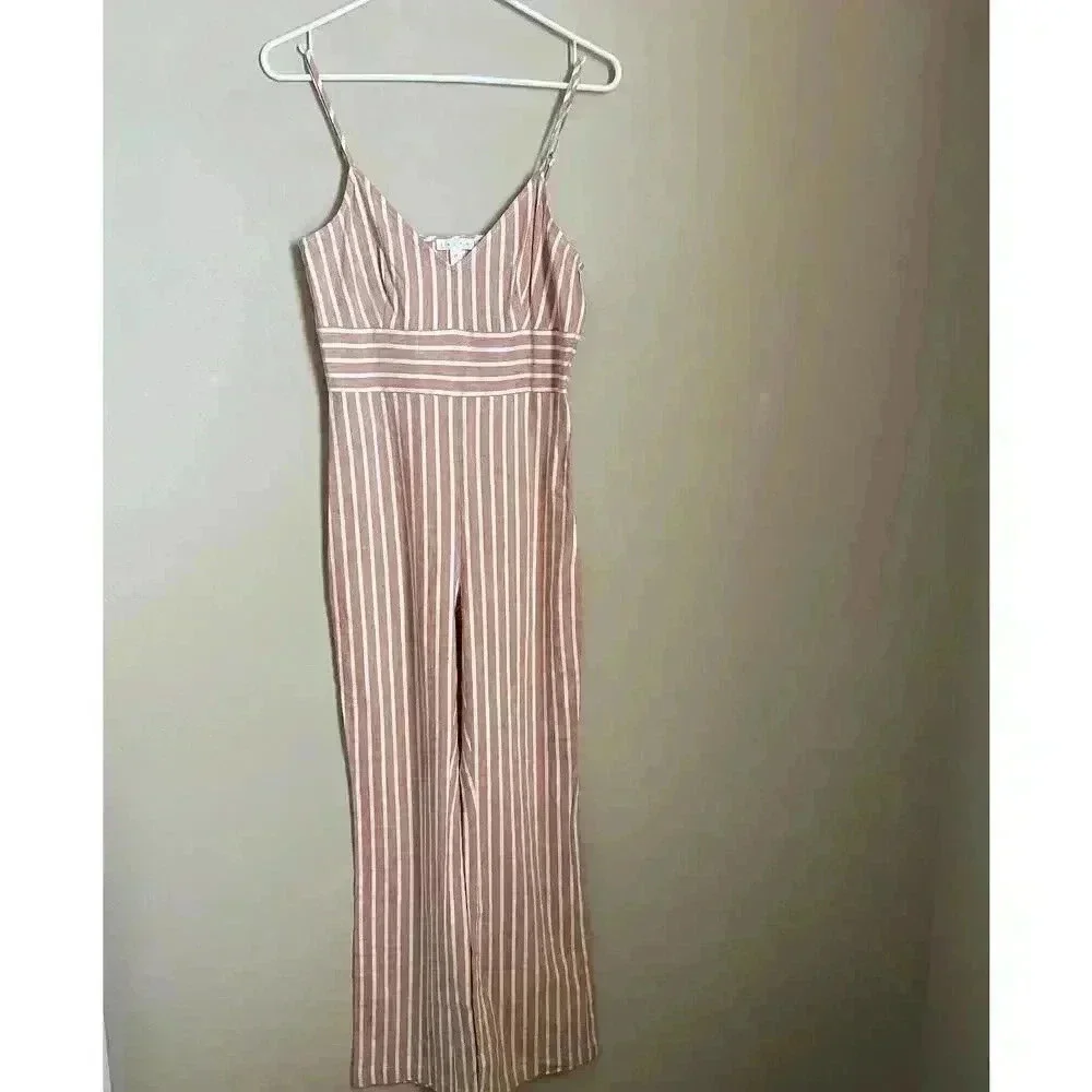Leith Sleeveless Linen Blend Stripe‎ Jumpsuit XS